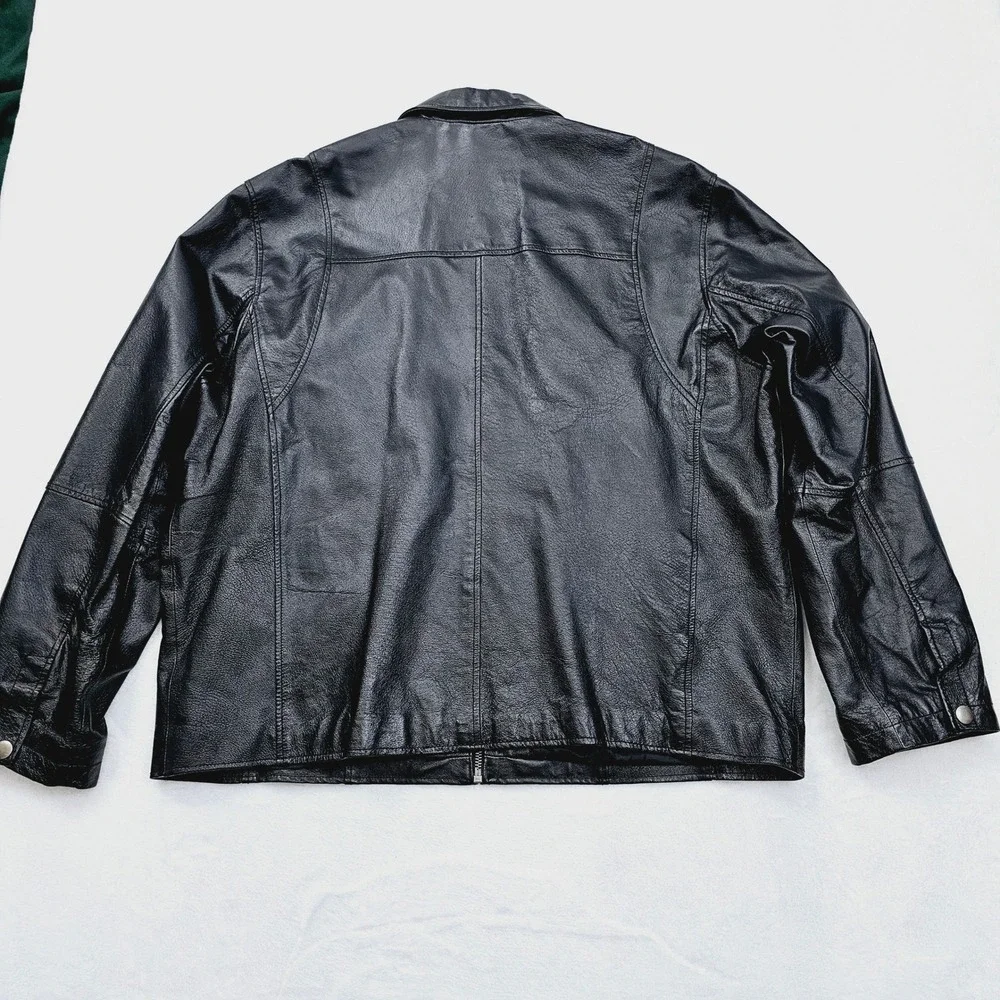 Wilsons Leather Jacket Mens‎ 2XL Black Genuine Leather Full Zip Collared Moto
